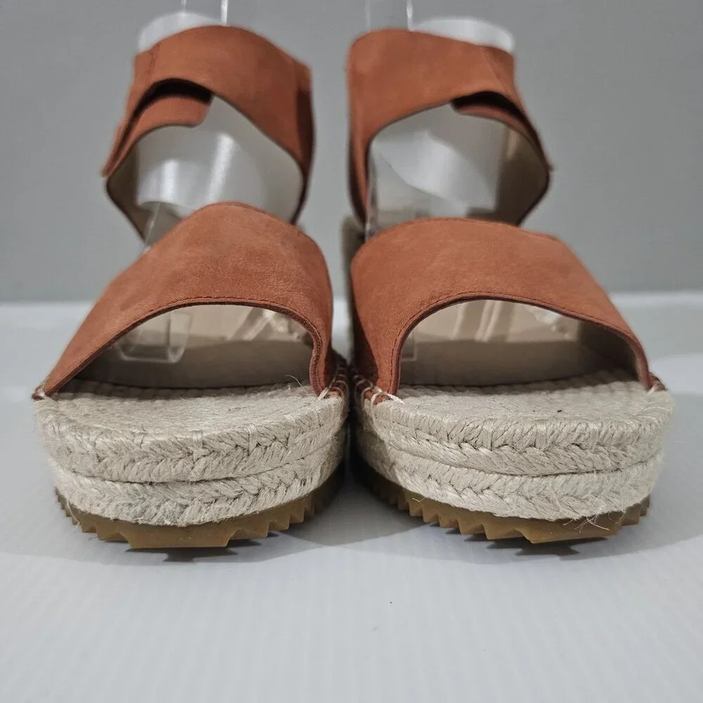 Eileen Fisher Weslia Espadrille Wedge Sandal Womens 9.5 Burnt Orange Leather